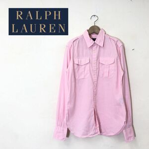 R112-O◆ RALPH LAUREN ラルフローレン 長袖シャツ リネン 胸ポケット トップス◆size11 コットン 麻 ピンク