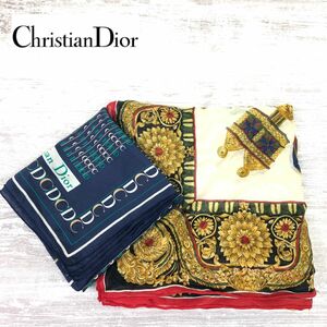 G2406-J-N◆良品 Christian Dior クリスチャンディオール スカーフ2枚セット◆総柄 絹100% シルク ファッション小物 大判含 ストール 上質