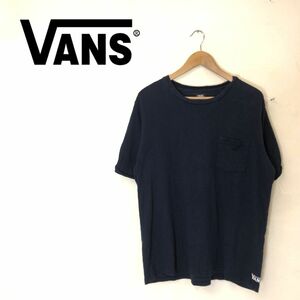 G2492-G◆美品◆VANS ヴァンズ Tシャツ◆sizeXL 綿100% ネイビー 無地 メンズ トップス 半袖 シンプル カジュアル 夏服 ポケット ロゴ刺繍