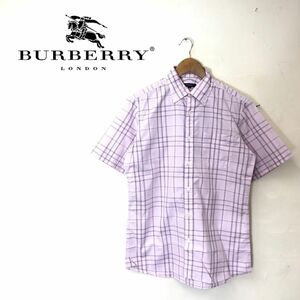 G2489-G◆美品◆BURBERRY バーバリー ワイシャツ◆sizeM 綿100% チェック ピンク メンズ トップス 半袖 カジュアル スーツ ポケット ボタン