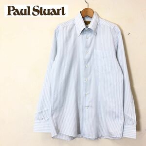 R31-F-N◆ 美品 ◆ Paul Stuart ポールスチュアート 長袖ボタンダウンシャツ BD ストライプ ◆ size41-86 コットン ブルー 古着 メンズ