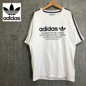 R30-F-N◆ adidas アディダス 半袖Tシャツ カットソー ロゴプリント トップス ◆ sizeL コットン100 ホワイト 古着 ユニセックス 春夏