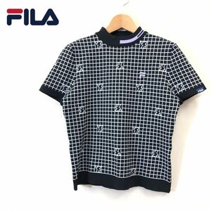 R17-F-N◆ 美品 ◆ FILA GOLF フィラゴルフ 半袖ハイネックTシャツ カットソー トップス ◆ sizeL ポリエステル ブラック 古着 レディース