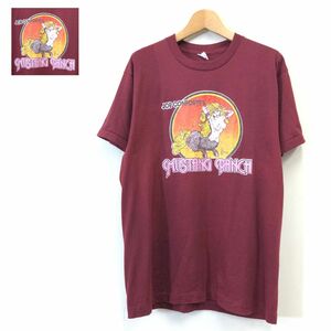 R14-F-N◆ old ◆ MUSTANG RANCH 半袖Tシャツ カットソー プリント シングルステッチ トップス ◆ コットン レッド 古着 メンズ 春夏