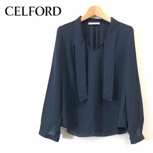 G2818-F◆ 美品 ◆ celford セルフォード 長袖カットソー プルオーバー ブラウス ◆ size36 ポリエステル100 ネイビー 古着 レディース