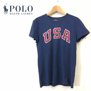 G2467-F◆ POLO RALPH LAUREN ポロラルフローレン 半袖Tシャツ カットソー ロゴプリント ◆ sizeS コットン100 ネイビー 古着 春夏