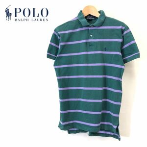 G2465-F◆ old ◆ USA製 ◆ POLO RALPH LAUREN ポロラルフローレン 半袖ポロシャツ カットソー ボーダー ◆ S コットン グリーン 古着