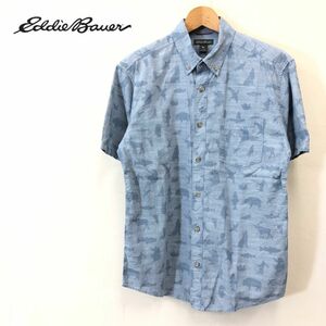 G2454-F◆ Eddie Bauer エディーバウアー 半袖シャツ ボタンダウン BD アニマル 柄 ◆ sizeS コットン100 ブルー 古着 メンズ 春夏