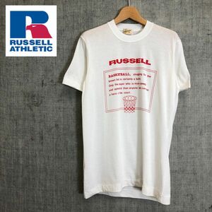 G2365-F-N◆ RUSSELL ATHLETIC ラッセルアスレチック 半袖Tシャツ カットソー ロゴプリント ◆ sizeL コットン ポリエステル ホワイト 古着