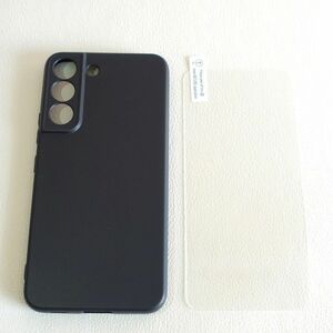 【2点セット】Galaxy S22 ブラックケース+強化ガラスフィルム 画面保護 ケース 9H TPUケース シンプル SCG13 SC-51C