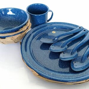 [ не использовался ]1 иен Mexico Cinsa фирма GSI сигнал low эмаль стол одежда комплект синий голубой посуда ложка plate миска уличный SA3078