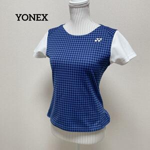 ヨネックス　YONEX　テニスウェア　半袖Tシャツ　千鳥格子　フリル　ネイビー×ホワイト　Mサイズ　バドミントン　