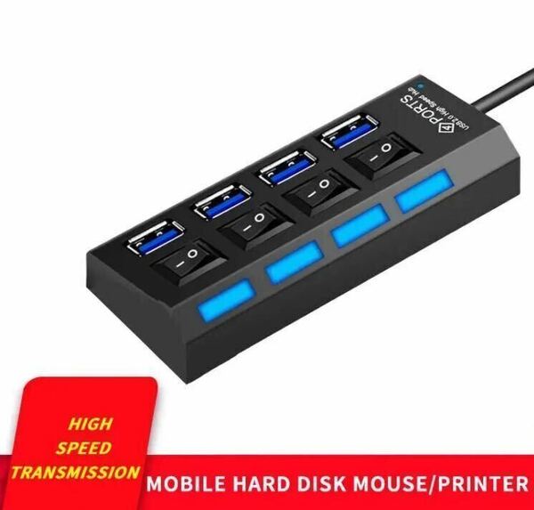 【即納】新品 ハブ 充電器 4ポート 黒 高速データバスパワー スイッチ USB2.0 増設 コンパクト PCサプライ 高速転送 USBハブ