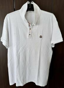 【美品】モンクレール MONCLER ポロシャツ 半袖 刺繍ロゴ ワッペン メンズ 白 ホワイト XL