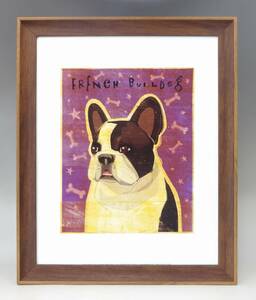 新品☆額付アートポスター★犬の絵☆French Bulldog (White Brindle)☆フレンチ・ブル☆インテリア☆動物病院／店舗様必見◆71