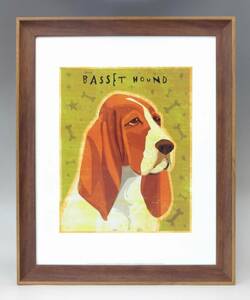 新品☆額付アートポスター★犬の絵☆Basset Hound☆バセット・ハウンド☆インテリア☆動物病院／店舗様必見◆84