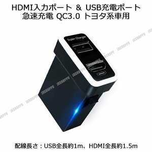 送料無料！ 車載 HDMI入力ポート ＆ USB充電ポート 増設 爆速 30W スマホ 高速 急速充電 QC3.0 スイッチホール パネル TOYOTA トヨタ系車用