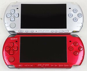 S* junk * portable game machine [PSP-3000 silver / red 2 pcs. set ] SONY/ Sony body only / battery none * defect equipped 