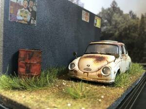  Showa Retro . scenery 1/32 Subaru 360 old car original work geo llama final product case attaching 