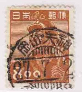 （２９６）日本切手・通常・透かしナシ８円炭鉱夫・岡山・天神２７年