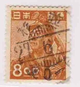 （２８９）日本切手・通常・透かしナシ８円炭鉱夫・杉並２７年