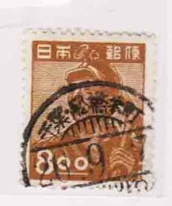 （３９０）日本切手・通常・透かしナシ８円炭鉱夫・千葉・松橋本町２６年