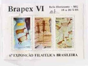 （４０６）外国切手・ブラジル小型シート・１９８５年エクスポ・壁画