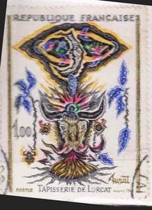 （５８０）外国切手・フランス・美術・１９６６年リユッサつずれ織り・月と牝牛