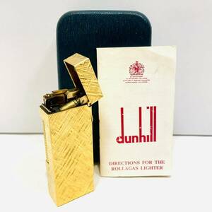 【B15035】dunhill ダンヒル ローラー ガス ライター ゴールドカラー 金色 箱付 喫煙具 グッツ クロス スクエア ヴィンテージ 着火未確認