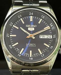 【F1236CK】SEIKO セイコー 5 デイデイト 裏スケルトン 21石 メンズ 腕時計 7S26-02C0 自動巻き 稼働 ネイビー文字盤 ベルト純正