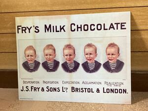 イギリスのレトロ広告ブリキ看板　(J、Sフライ&サンズ社のミルクチョコレートの広告) サイズ(約)たて30cm、横40cm