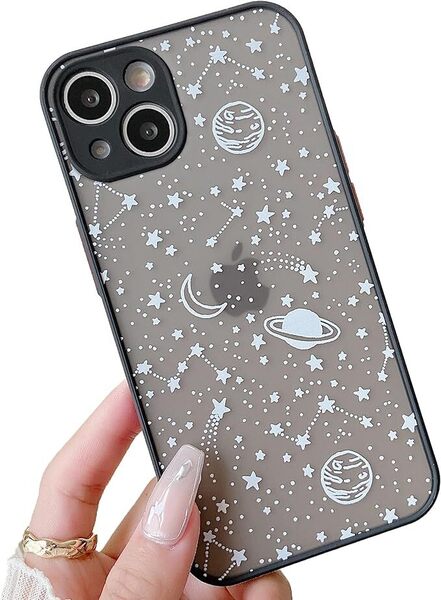iPhone 13 用 ケース 星空 星柄 くすみカラー おしゃれ 可愛い アイフォン13 6.1インチ用ケース ワイヤレス充電対応 星パターン 月 宇宙