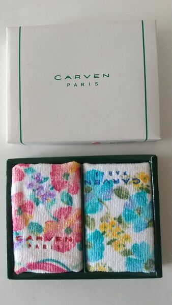 カルヴｪン CARVEN 花柄 タオルハンカチ 2枚セット 箱あり