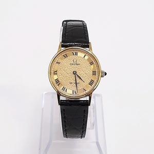 稼働品 OMEGA DE VILLE 511.0392 フラワーモチーフ ゴールド文字盤 手巻き 腕時計 1970年代 クロコダイル オメガ デビル Cal.625 (現状品)