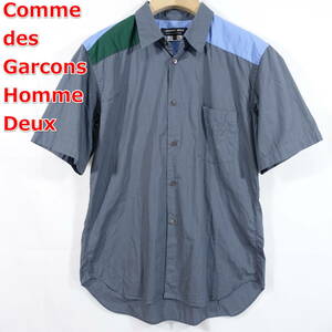 【良品】コムデギャルソンオムドゥ　灰系　パッチワーク半袖シャツ　COMME des GARCONS Homme Deux　サイズＭ