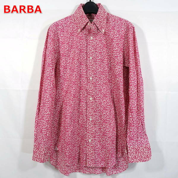 【定番】バルバ　小花柄ＢＤシャツ　BARBA　サイズ４０（Ｌ相当）　ピンク白