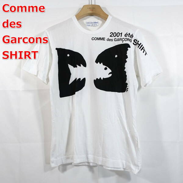 【良品】コムデギャルソンシャツ　白黒　2001プリント魚Ｔシャツ　COMME des GARCONS SHIRT　サイズＭ　白黒