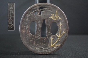 E1955-2 sword guard on sword ...... iron ground ... pine . crane map guard on sword sword equipment goods 