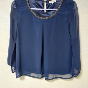 (他の衣類と同梱可)サイズ38(Mくらい)【中古】透け感有ネイビー カッソー ブラウス シャツ