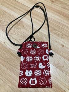  смартфон небольшая сумочка сумка плечо кошка сделано в Японии мир рисунок красный смартфон плечо смартфон сумка смартфон небольшая сумочка 