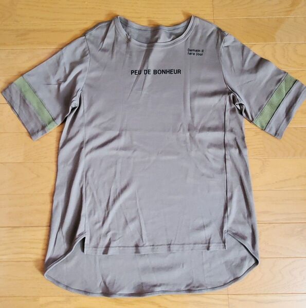日本製 英字ロゴ デザインTシャツ カーキブラウン 半袖メッシュ 40