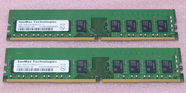 □SanMax SMD4-E4G28SE-24R 2枚セット *PC4-19200/DDR4-2400 Samsungチップ ECC Unbuffered 288Pin DDR4 UDIMM 8GB(4GB x2) 動作品