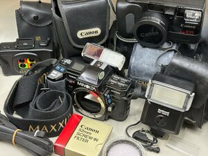 MINOLTA　ミノルタ　CANON　キヤノン　等　フィルムカメラ　３台　他　フラッシュ等　付属品　まとめ　ジャンク扱い