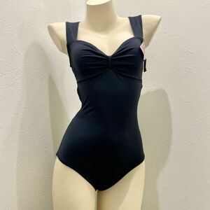 10【新古品未使用】Natalie Dance Wearレオタード(Lサイズ)★光沢黒ブラック胸元シャーリング背中開き★タグ付き★大きいサイズ男性も