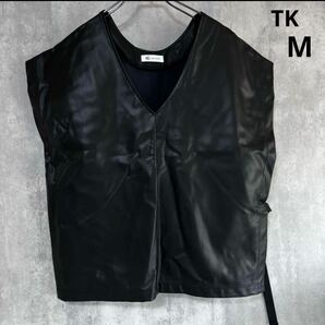 ティーケー TK 合皮 ベスト 黒 M 左側全開き