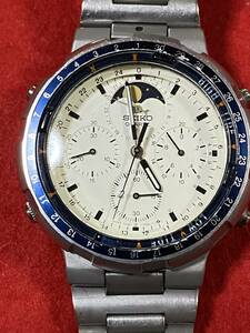 １９８０年代　SEIKO　セイコー　7A48-70５0　ムーンフェイズ　クオーツ　クロノグラフ　ホワイト文字盤　メンズ　腕時計