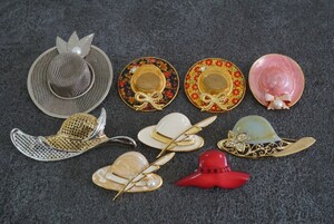 B1420 帽子 焼き物 陶器など 本真珠付き含む ヴィンテージ ブローチ 9点セット アクセサリー 大量 まとめて おまとめ まとめ売り 装飾品