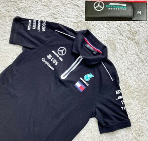 [ beautiful goods *]М size AMG/PETRONAS short sleeves Zip polo-shirt / black * Benz *pe Toro nas(5)