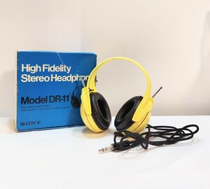 【SONY】High Fidelity Stereo Headphoneソニー DR-11 ヘッドフォン　イエローカラー 箱付　動作未確認　耳当て軽いハゲあり　004JHHJU69