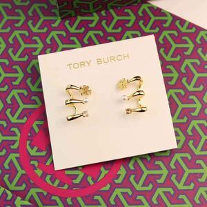 新品　TB080 Tory Burch トリーバーチ　ロゴ　ピアス　パール　クリスタル　ゴールド